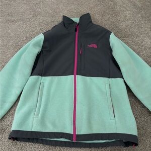 The North Face Mint Green, Gray and Pink Fleece Jacket- women’s L
